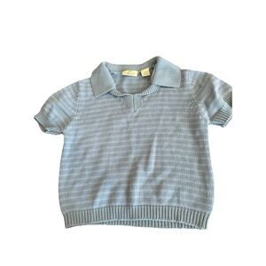 VTG Limited Crop Sweater Polo Short Sleeve Striped Pastel Blue Preppy 90s Small